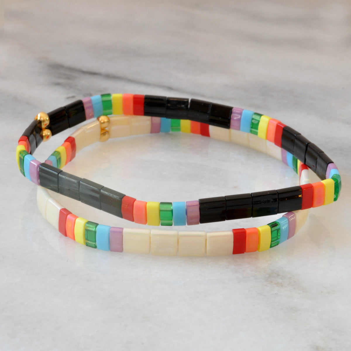 Rainbow Stretch Bracelet with Tile Beads | Handmade by Libby & Smee