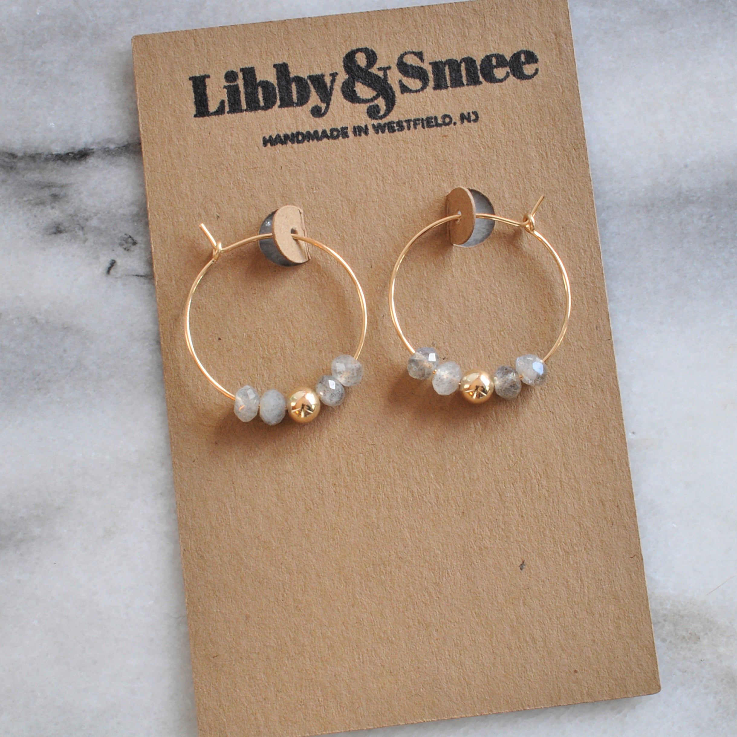 Libby & Smee Gold Filled 25mm Labradorite Gemstone Hoop Earrings
