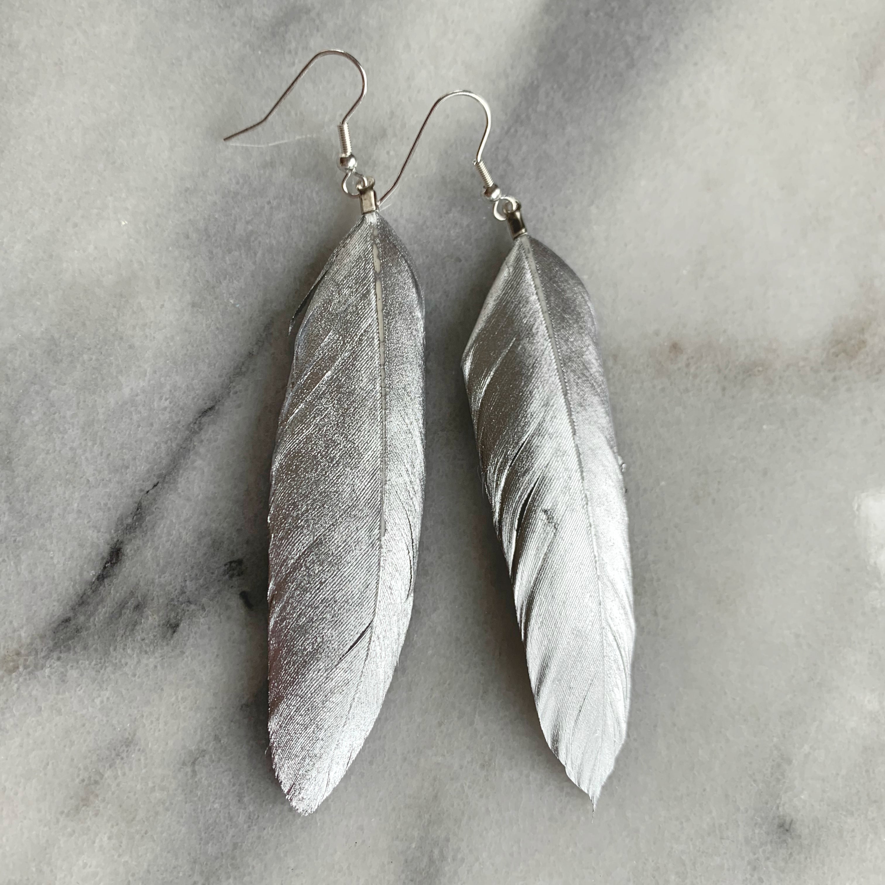 Silver 4" Feather Earrings