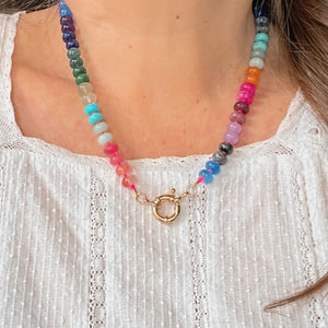 Electric Rainbow Necklace with Gold Front Clasp
