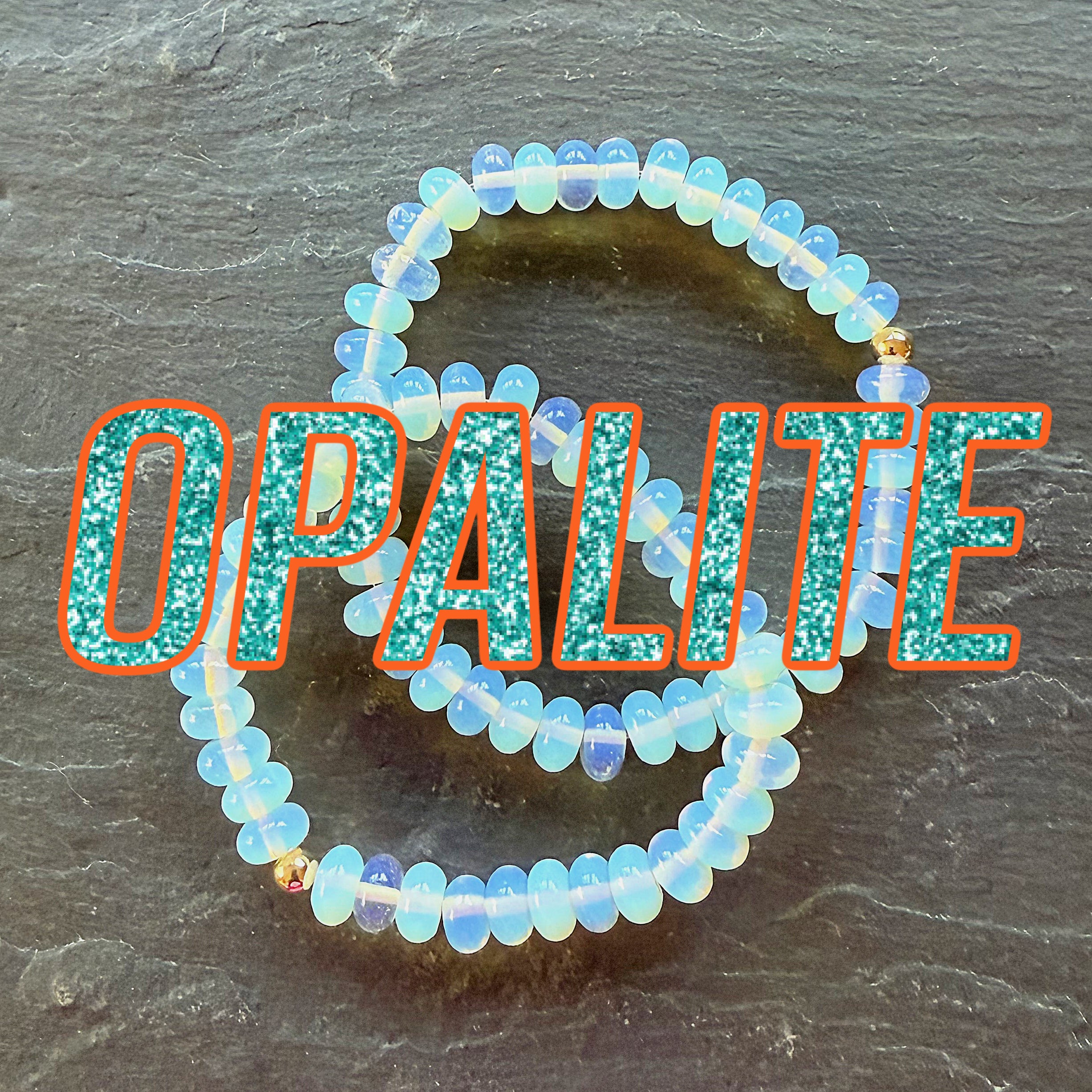 Opalite beaded bracelet on a dark surface with 'opalite' text overlay.