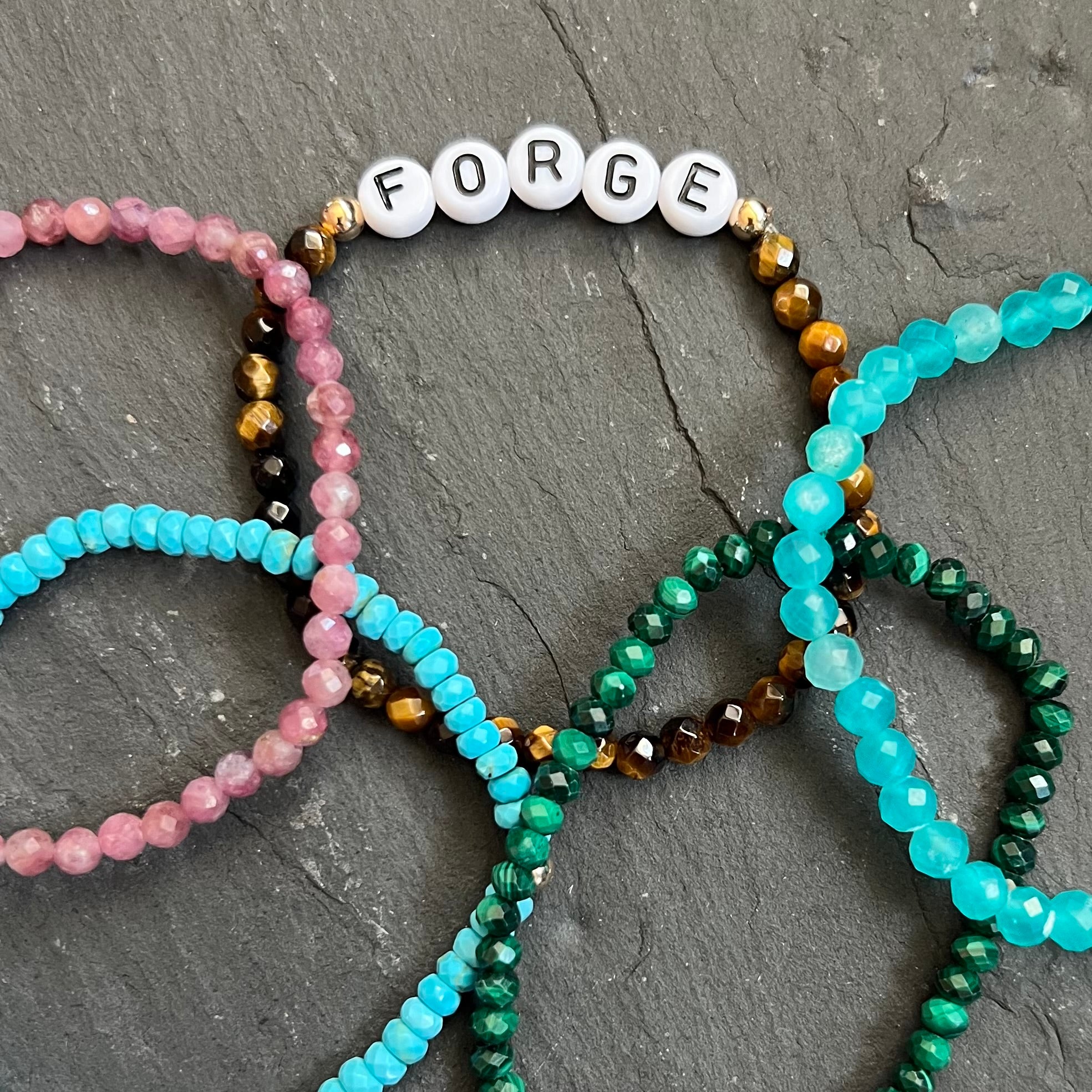 Custom Gemstone Stretch Bracelets with a Name or Word