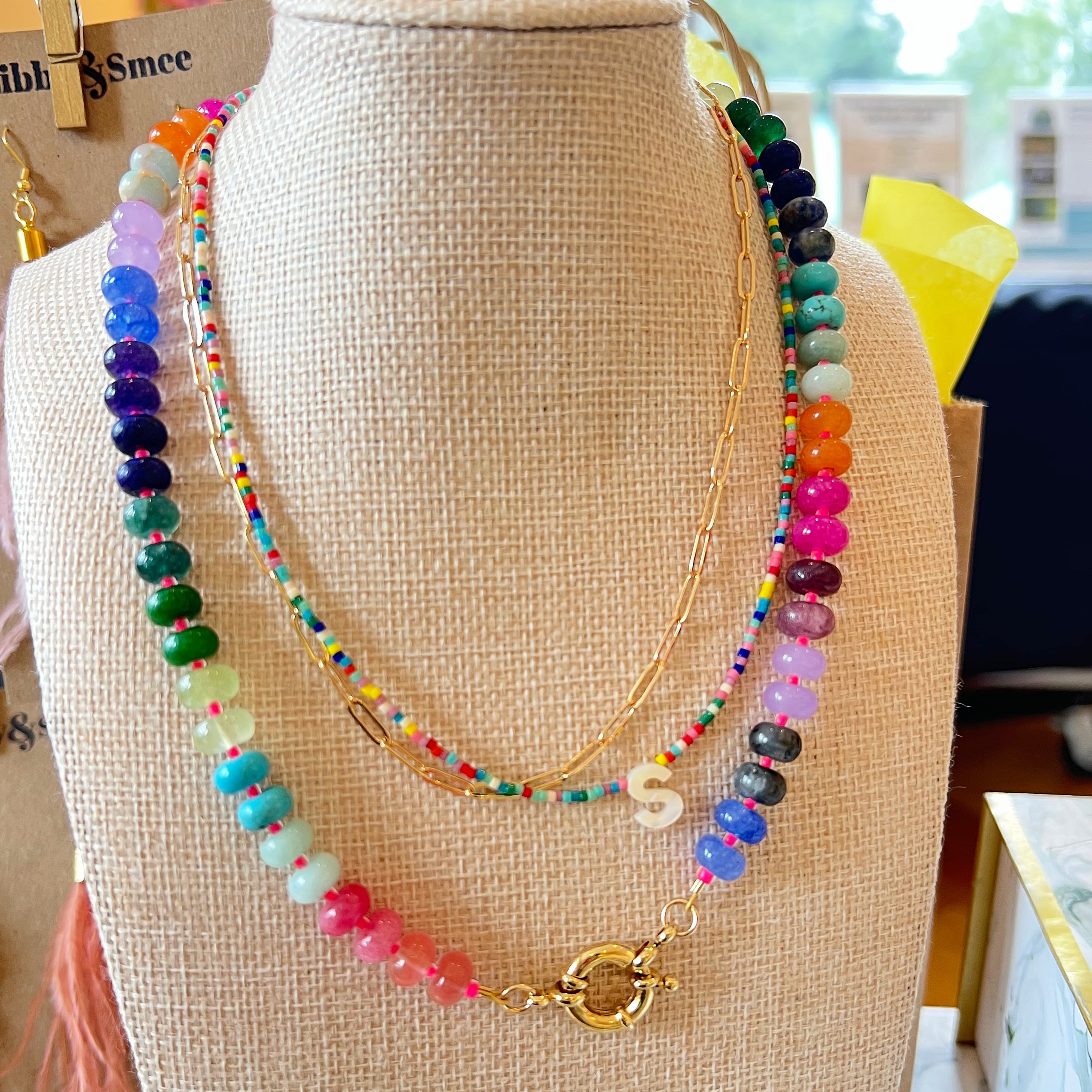 Electric Rainbow Necklace with Gold Front Clasp