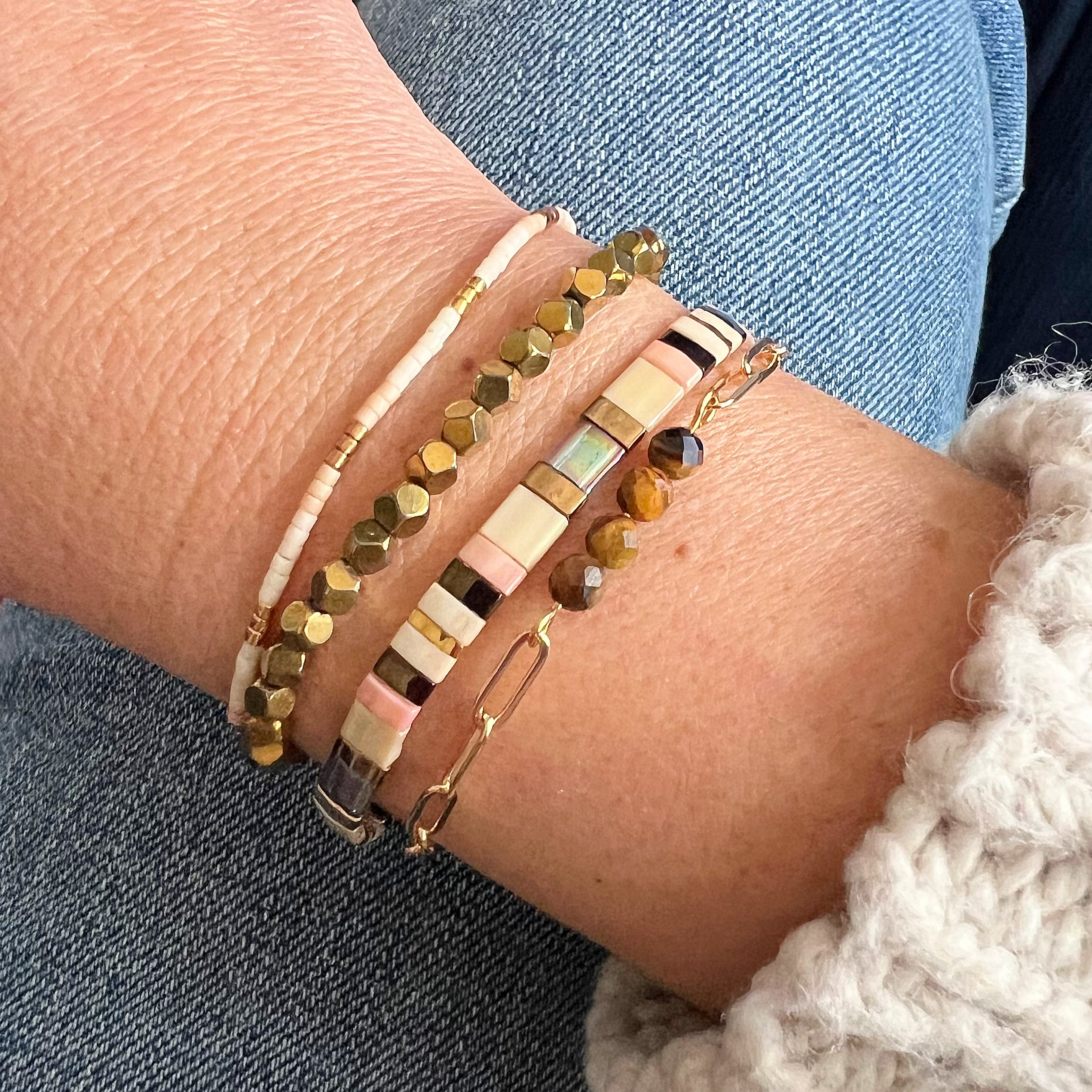 Hematite Gold Bead Stretch Bracelet