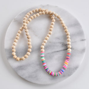 Wood and Heishi Bead Necklace