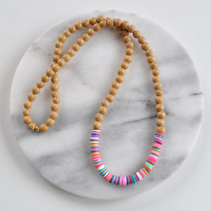 Wood and Heishi Bead Necklace
