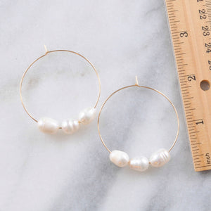 Gold Filled Pearl Hoop Earrings — 25mm