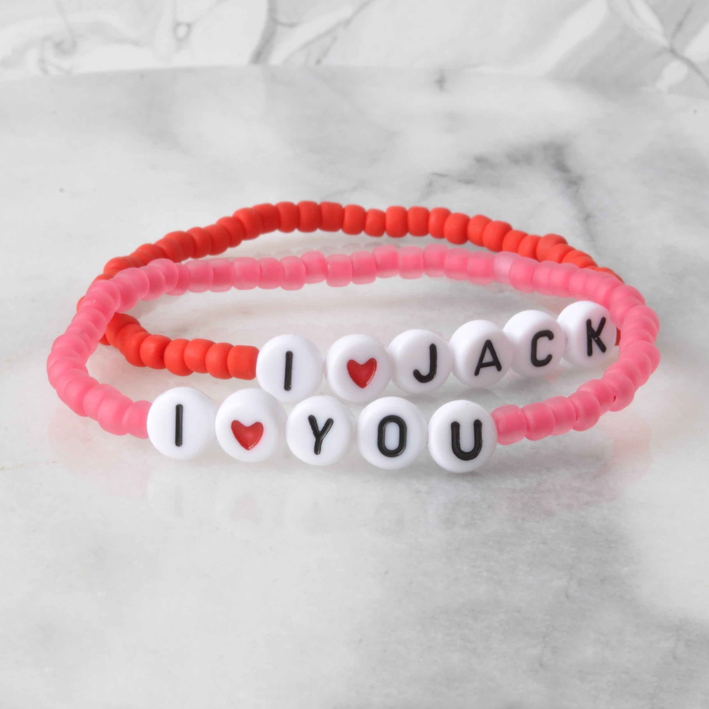 'I LOVE YOU', and 'I Heart' Custom Stretch Bracelets