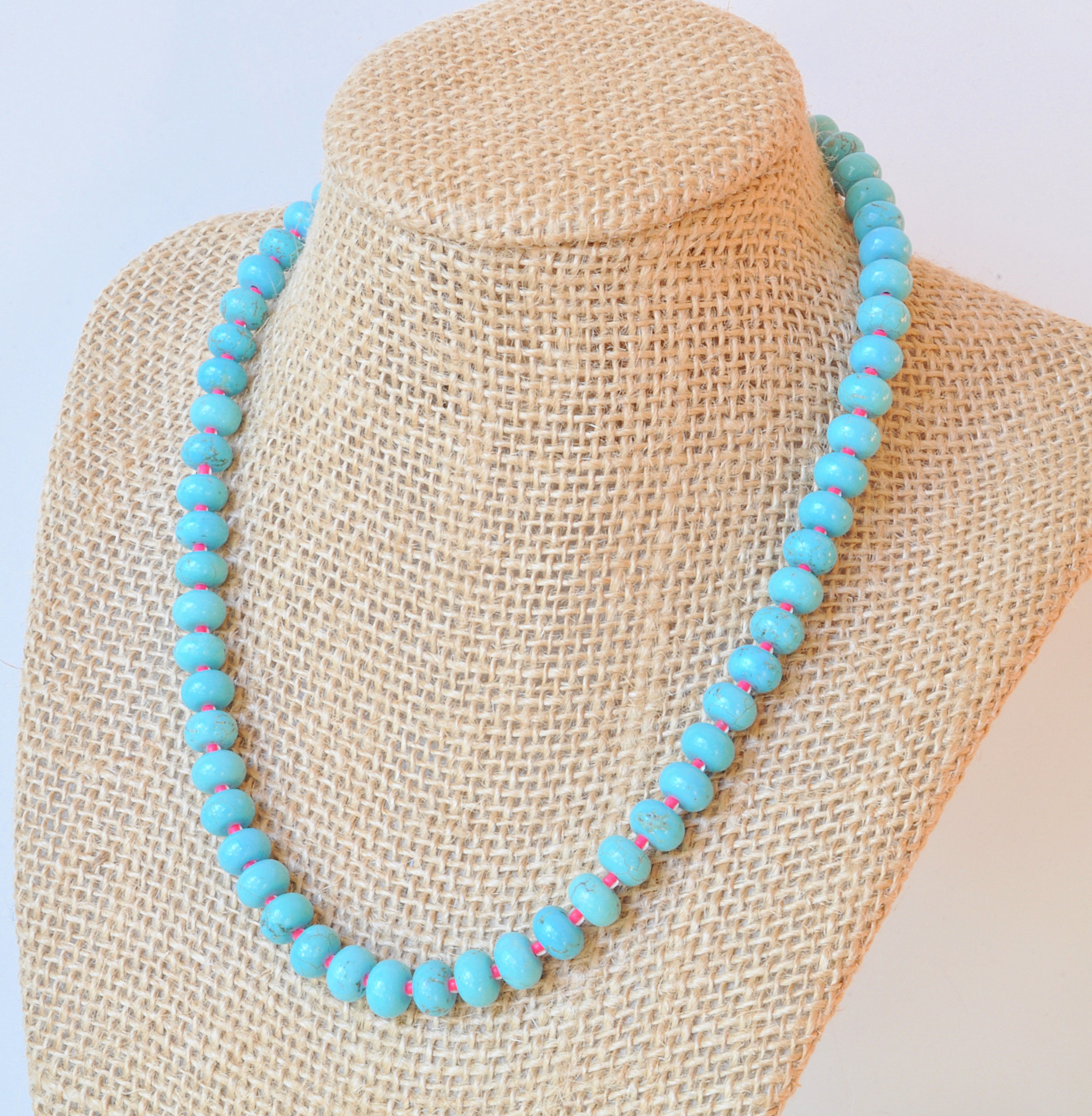 Turquoise Juice Necklace with Neon Pink Accents