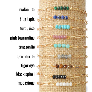 Gemstone Paper Clip Chain Link Bracelets