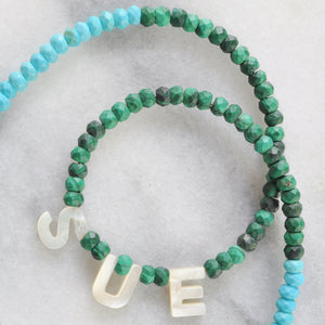 Custom Malachite and Turquoise Mother-of-Pearl Name Necklace