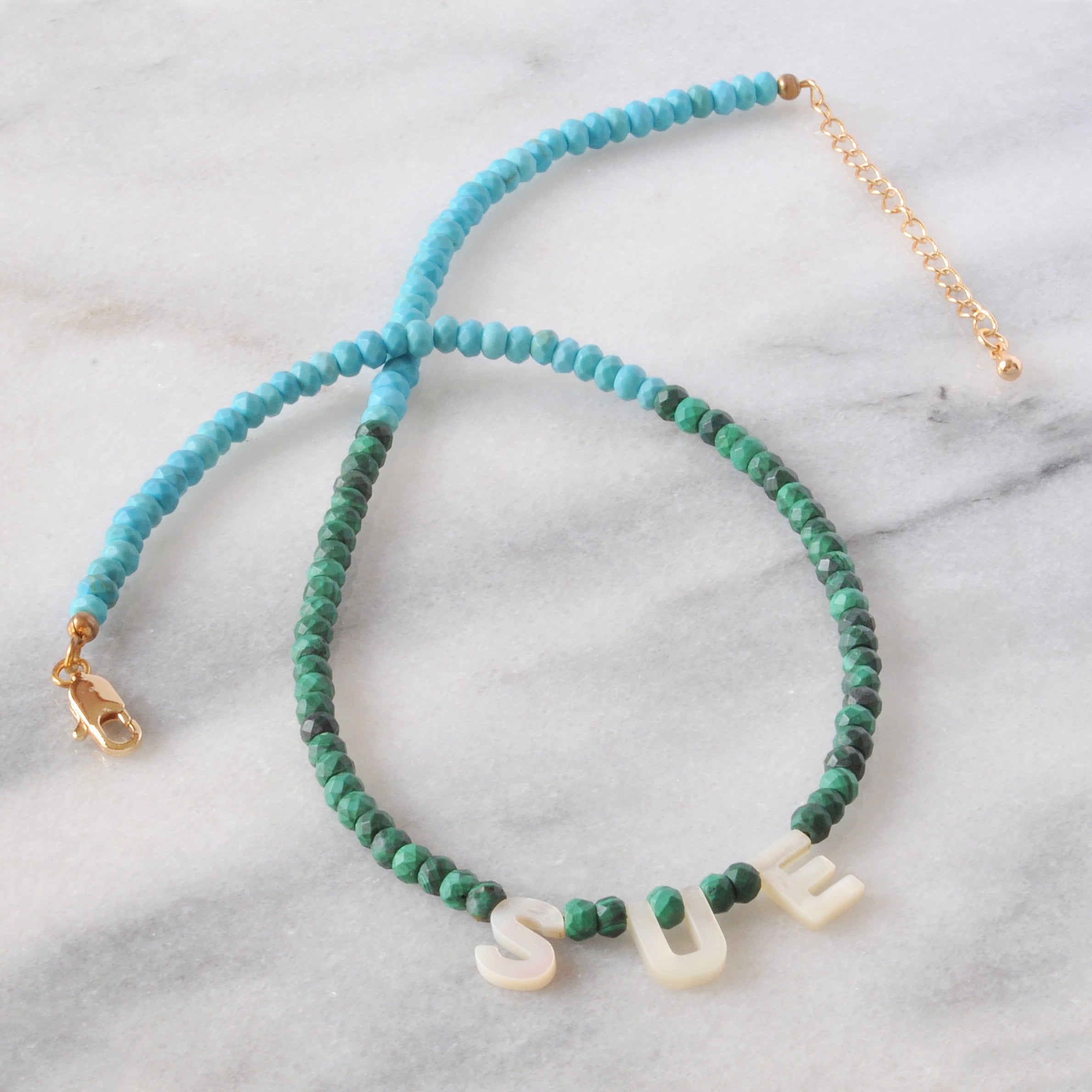 Custom Malachite and Turquoise Name Necklace