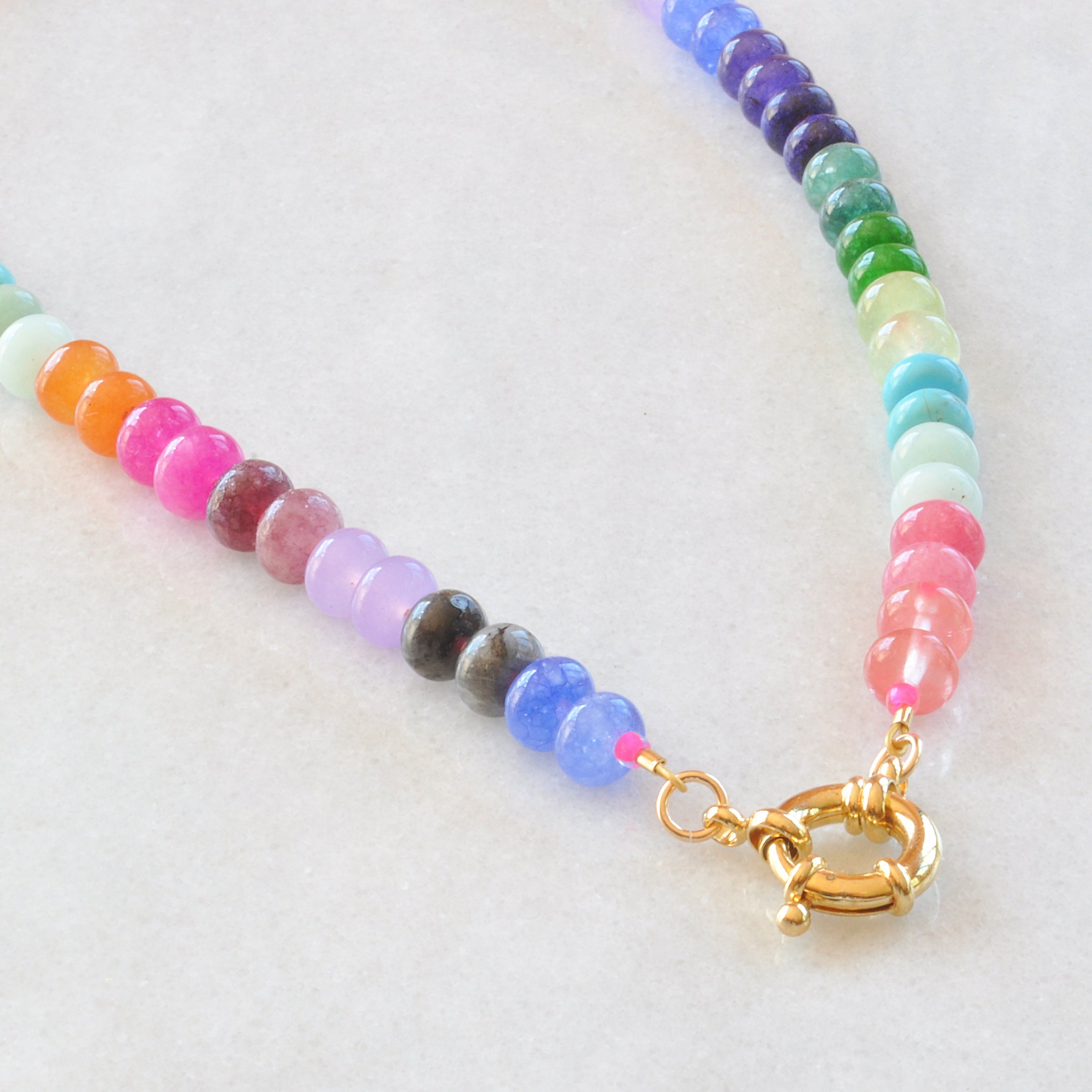 Electric Rainbow Necklace with Gold Front Clasp