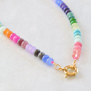Electric Rainbow Necklace with Gold Front Clasp