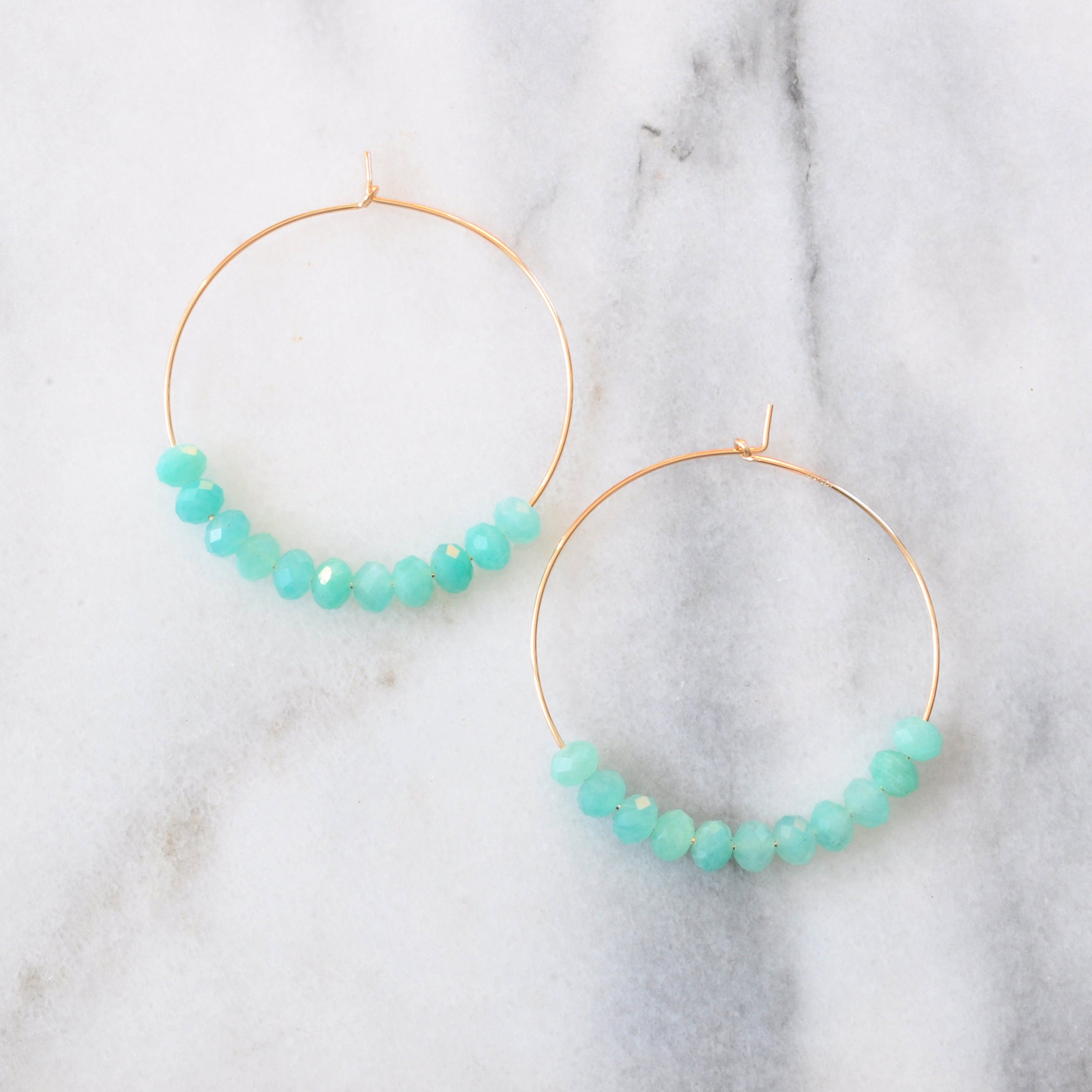 Gemstone 45mm Gold Filled Hoops - AMAZONITE