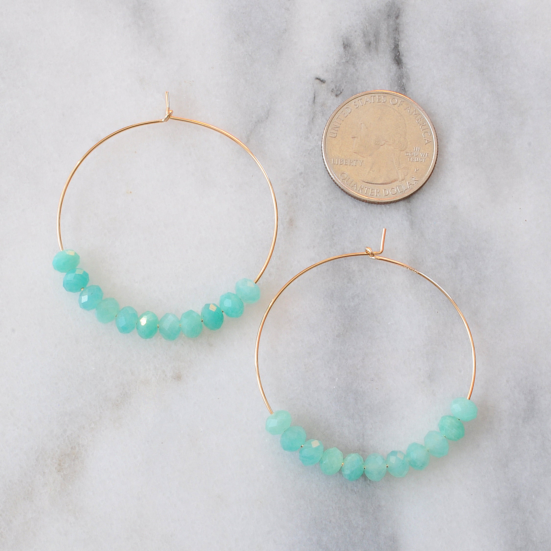 Gemstone 45mm Gold Filled Hoops - AMAZONITE