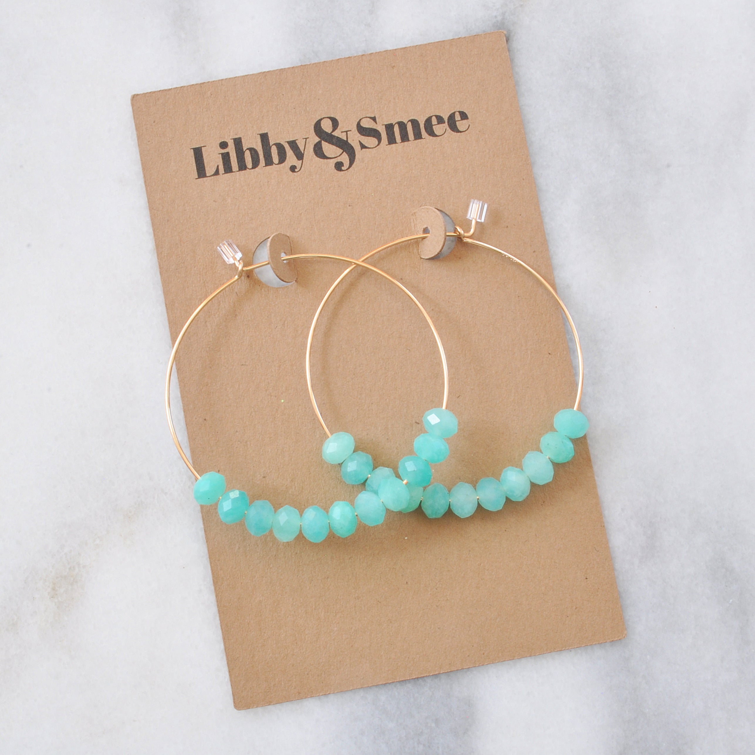 Gemstone 45mm Gold Filled Hoops - AMAZONITE