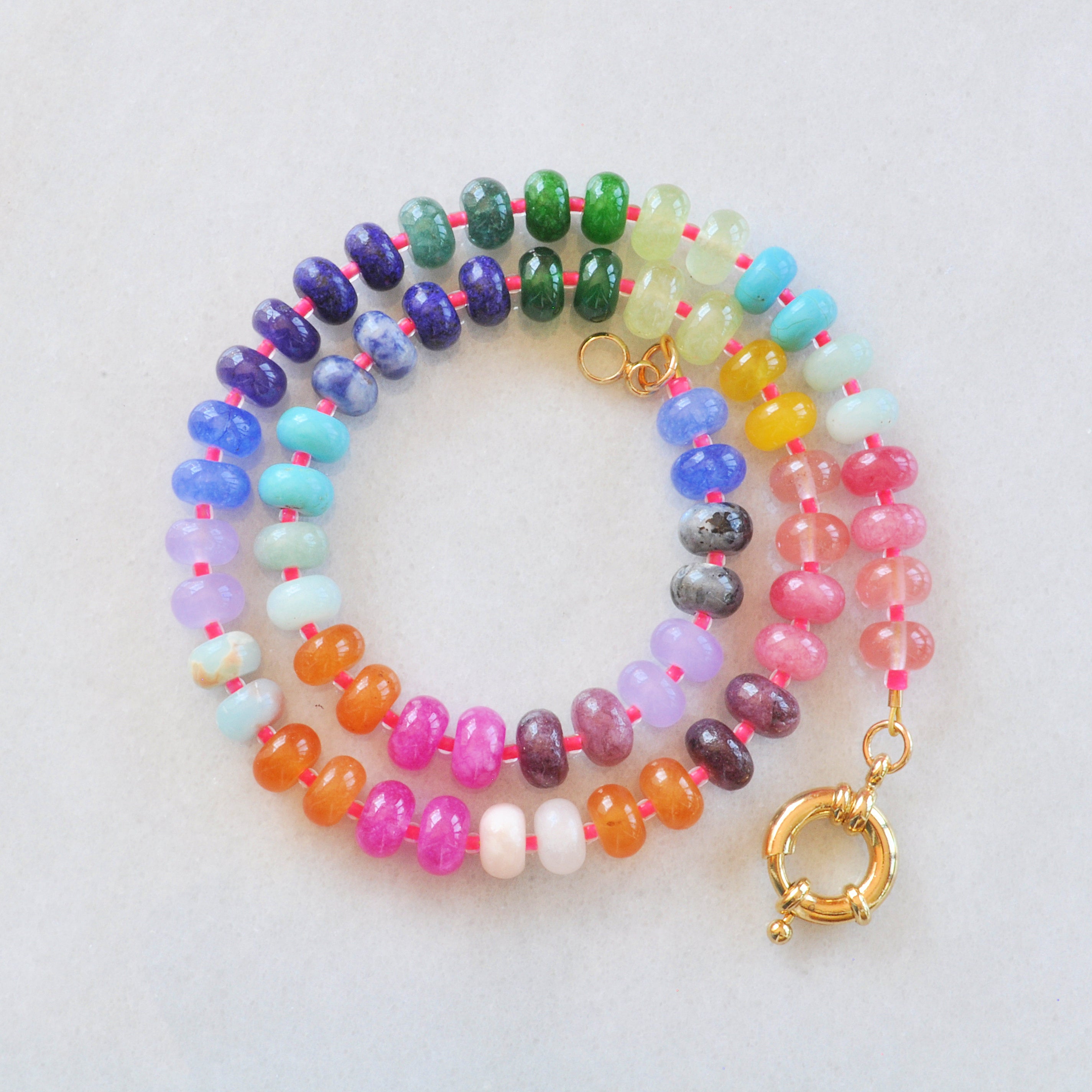Electric Rainbow Necklace with Gold Front Clasp