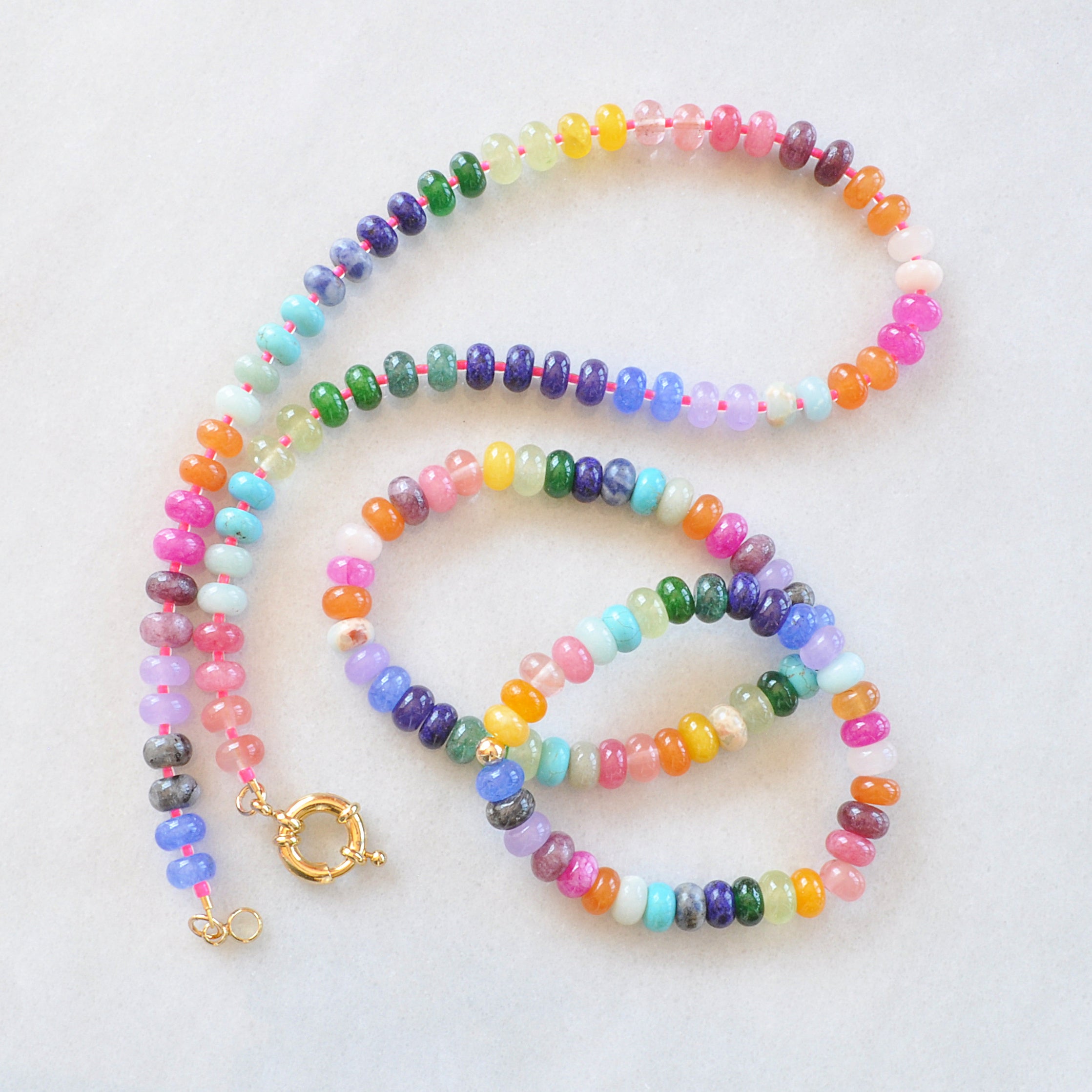 Electric Rainbow Necklace with Gold Front Clasp