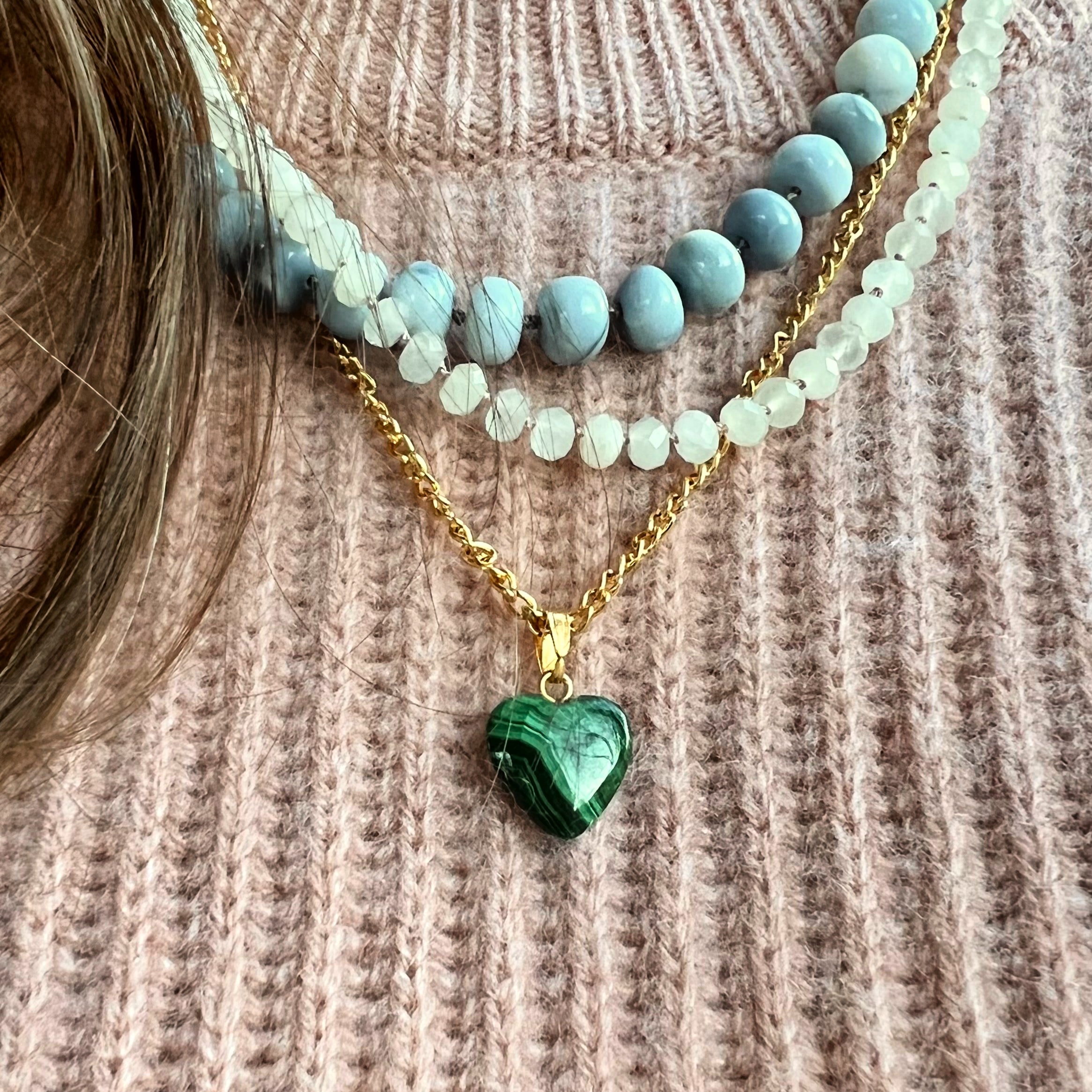 Malachite Heart Necklace on Gold Chain