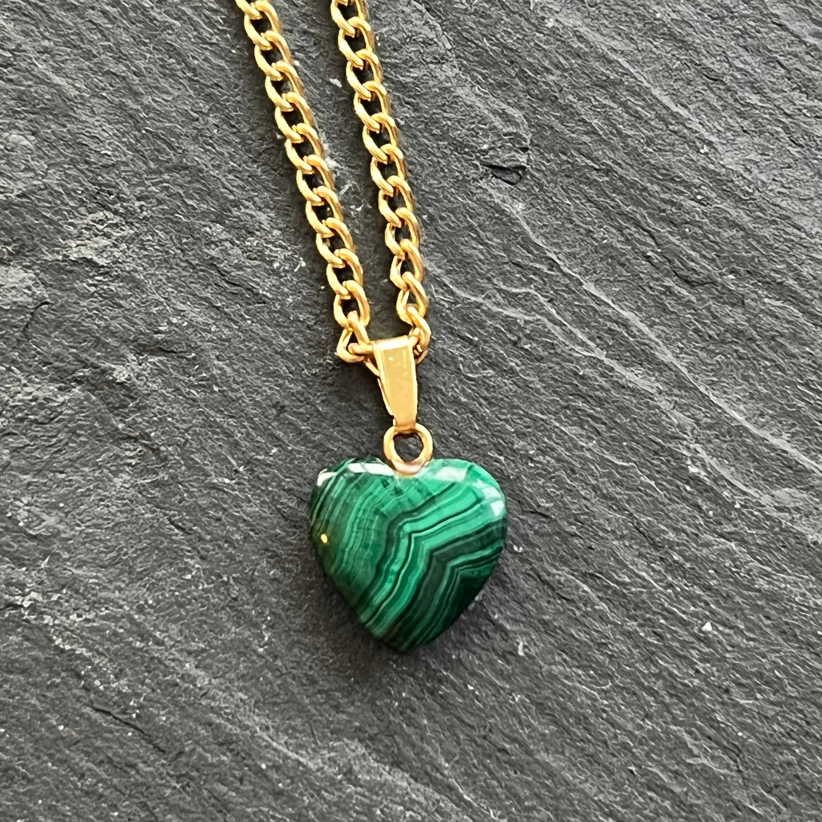 Malachite Heart Necklace on Gold Chain