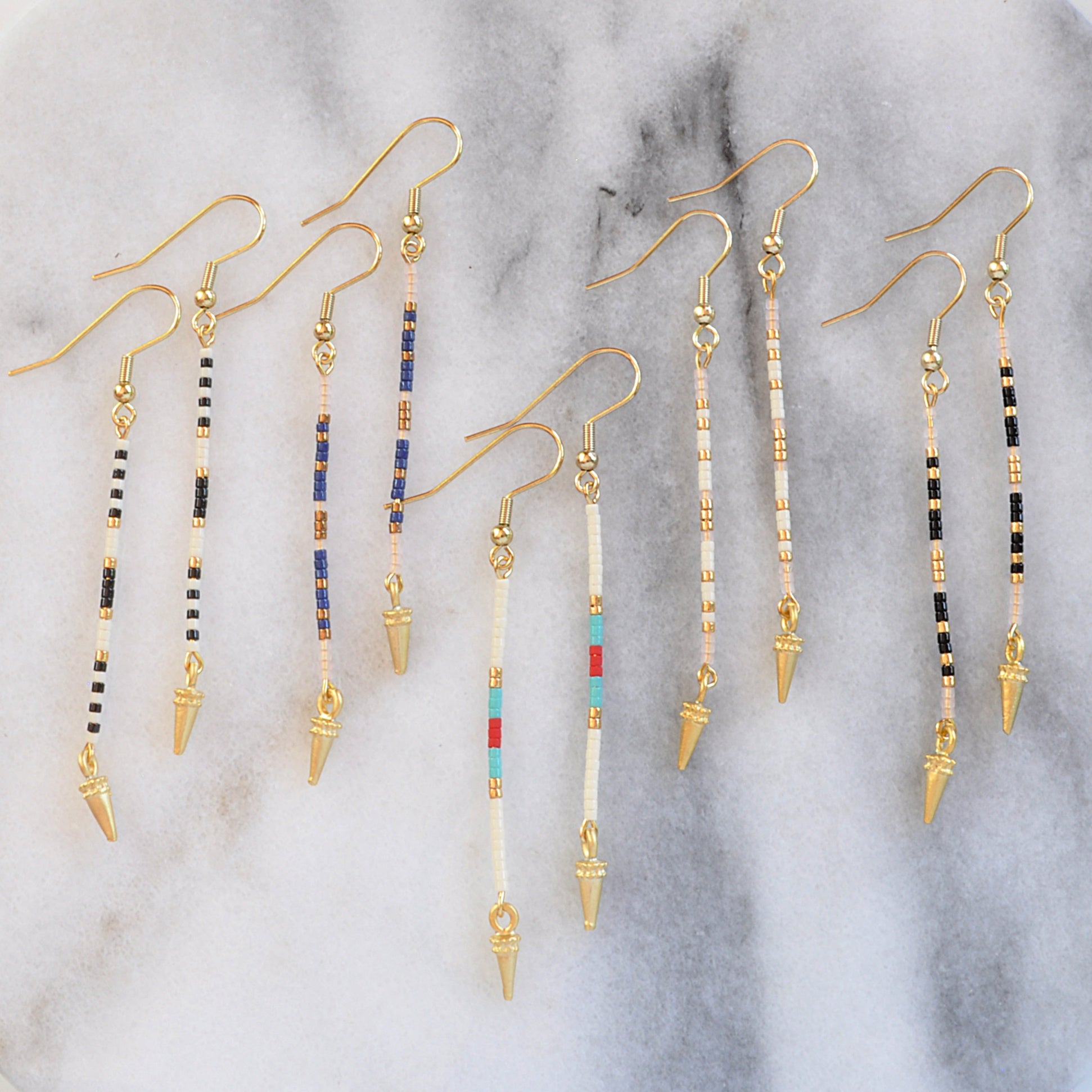 Libby & Smee long linear beaded stick earrings with spike