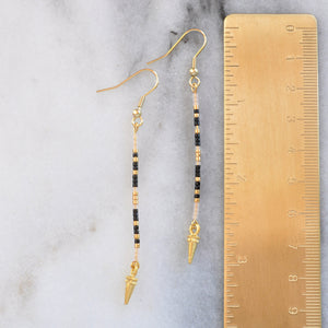 Long beaded stick earrings in Noir pattern by Libby & Smee