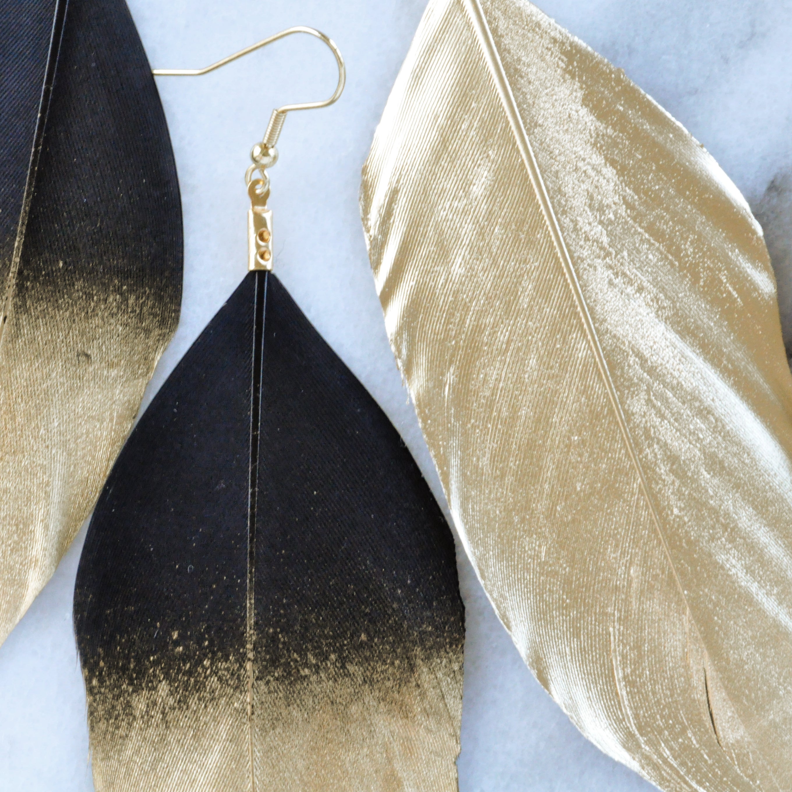Gold 5" Feather Earrings