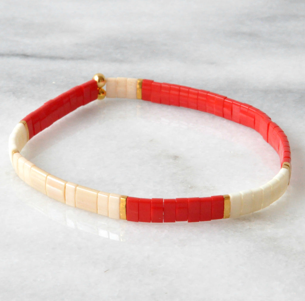Libby & Smee stretch tile bracelet in Red Colorblock