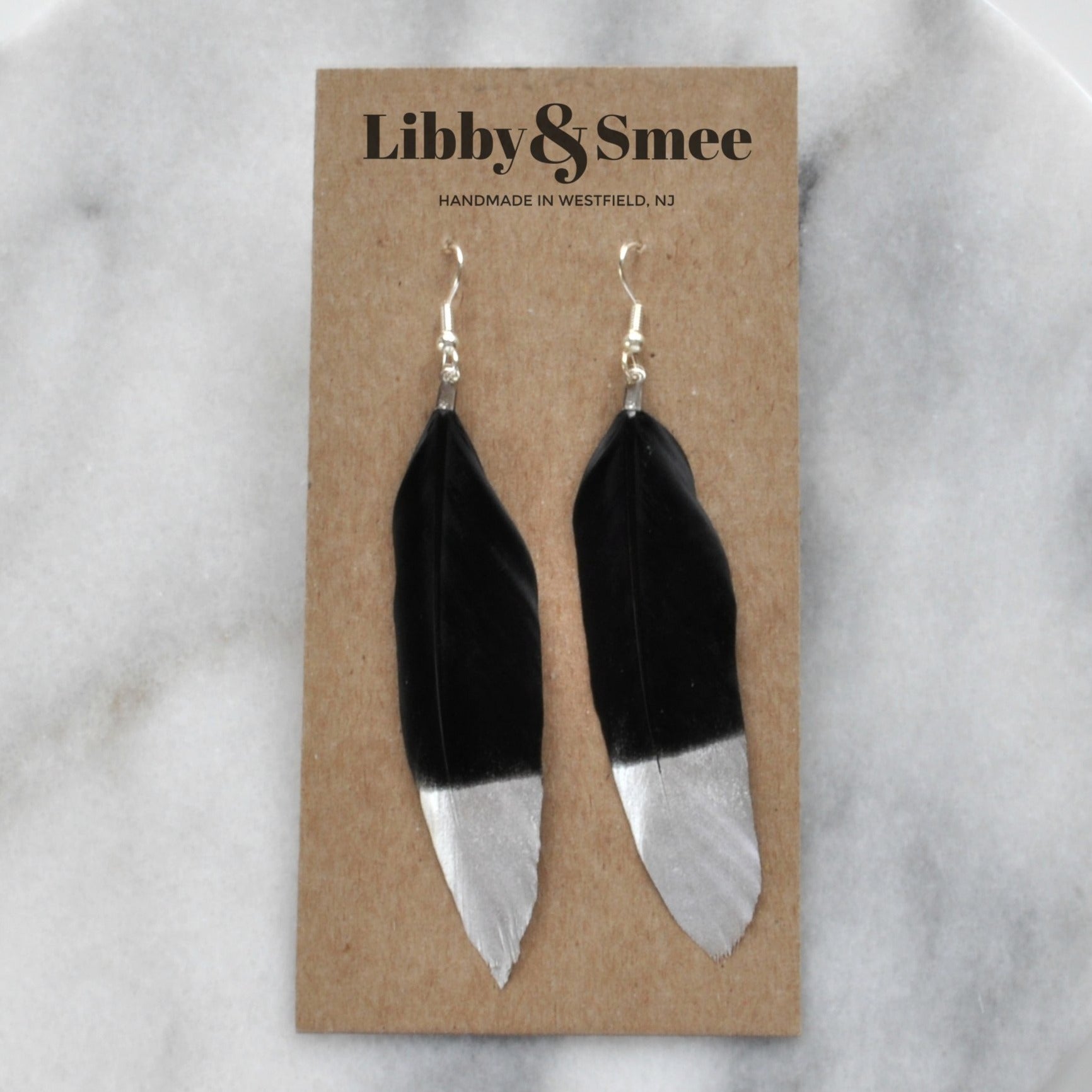 Black and Silver 4" Feather Earrings