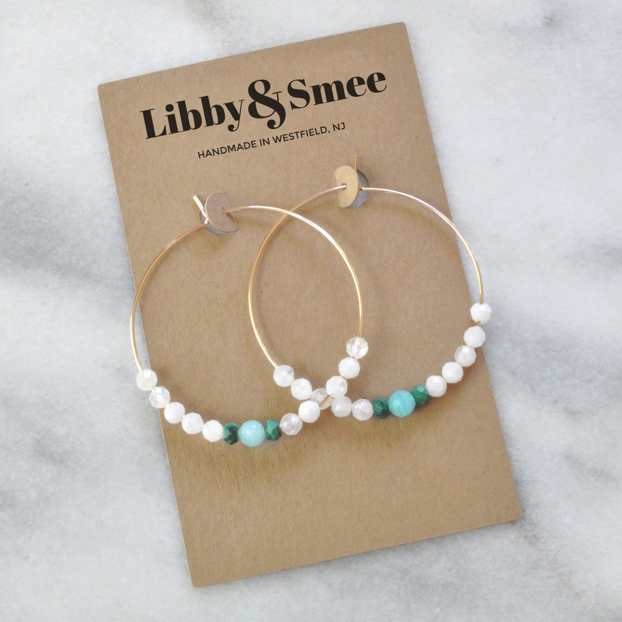 Gemstone 45mm Gold Filled Hoops - WHITE MOONSTONE MIX