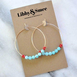 Gemstone 45mm Gold Filled Hoops - AMAZONITE AND CORAL