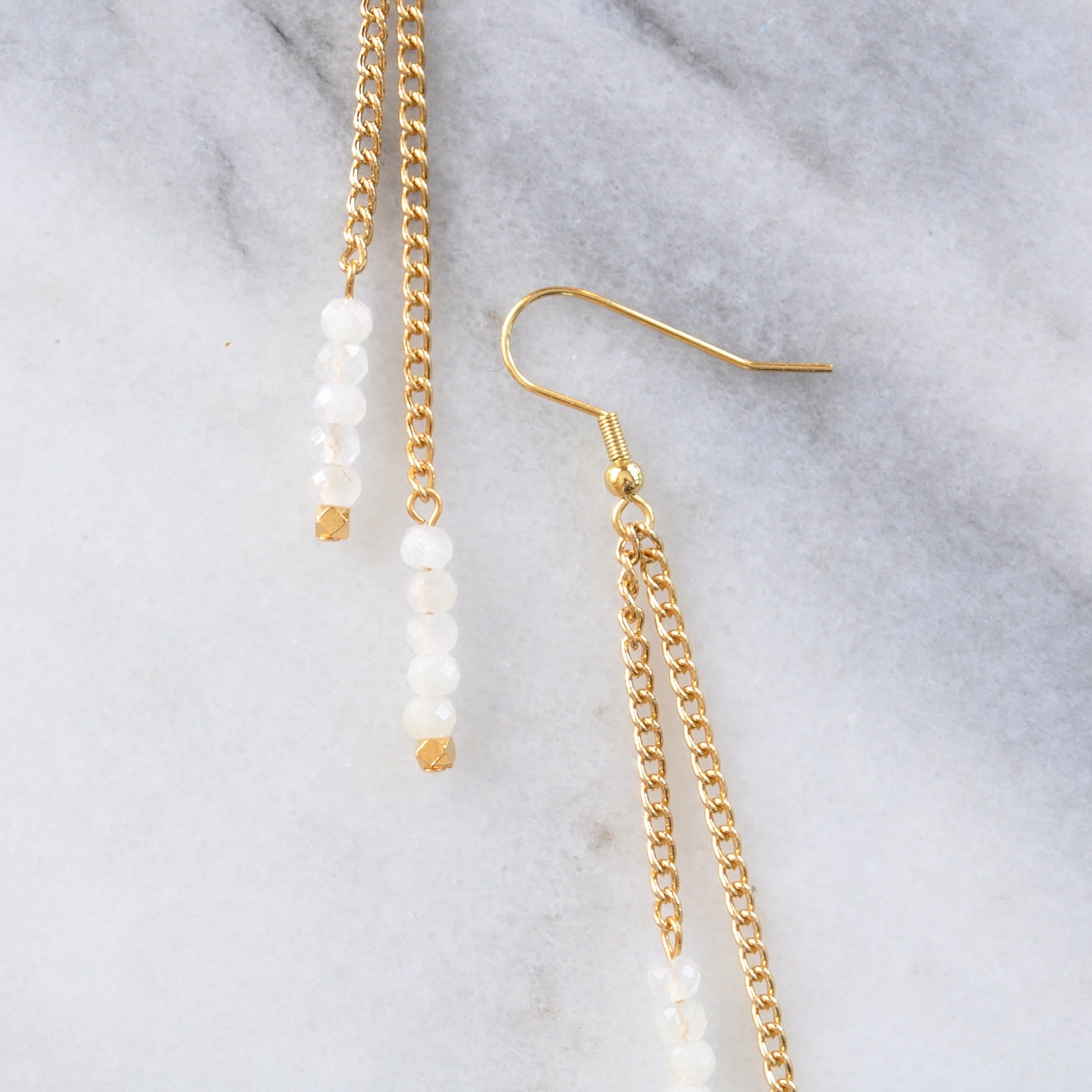 Gold Chain Gemstone Dangle Earrings