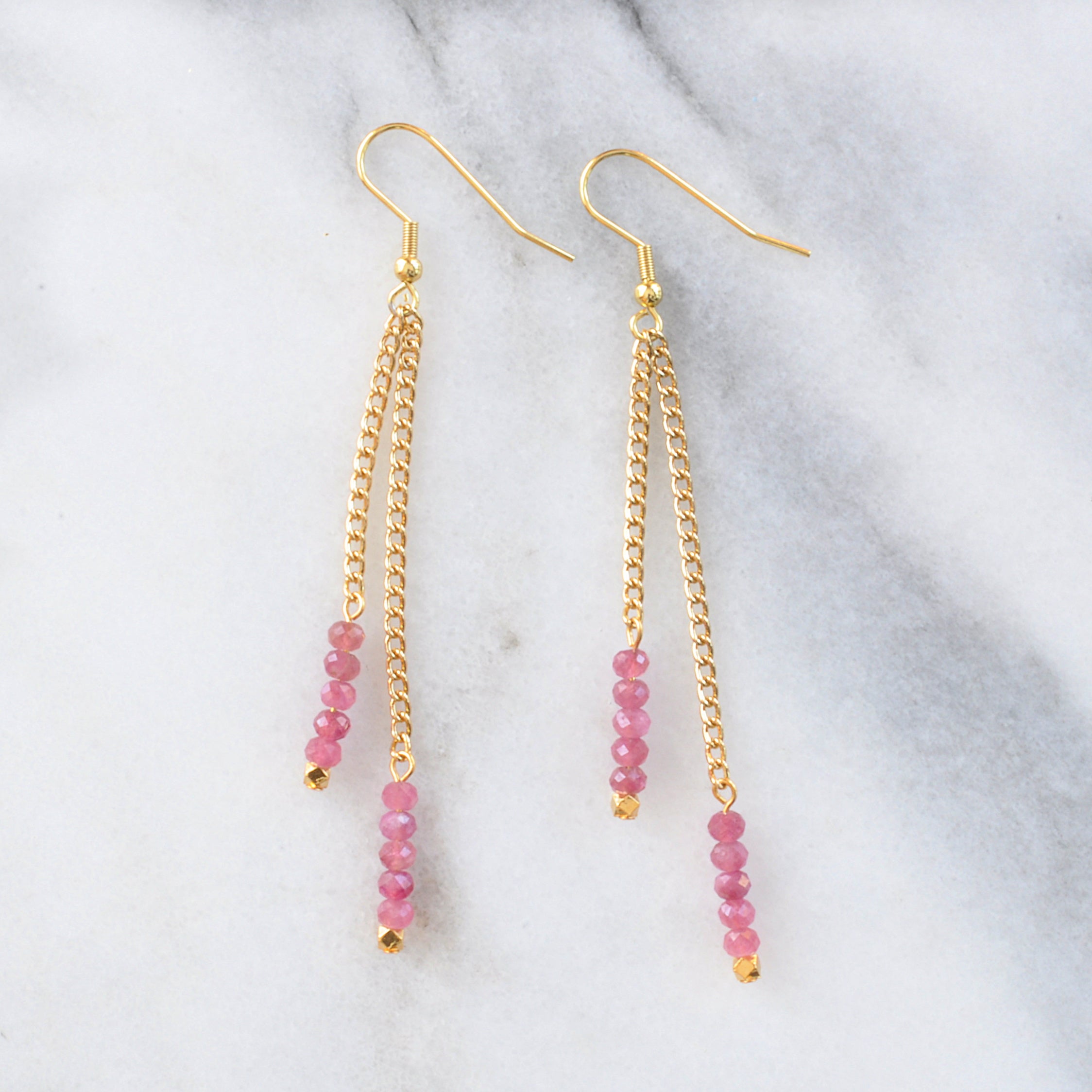 Libby & Smee Gemstone Gold chain Earrings available with Pink Tourmaline  beads