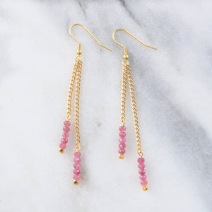 Libby & Smee Gemstone Gold chain Earrings available with Pink Tourmaline  beads