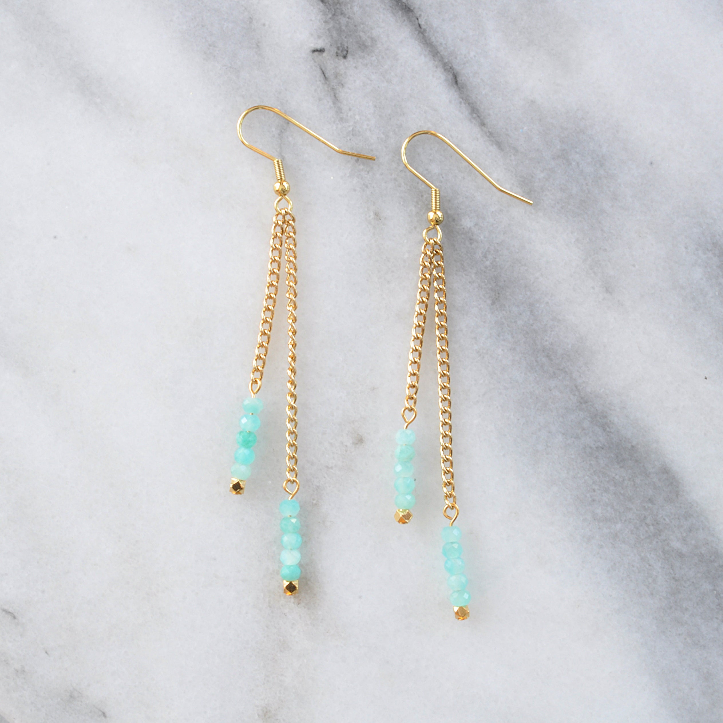 Libby & Smee Gemstone Gold chain Earrings available with Amazonite beads