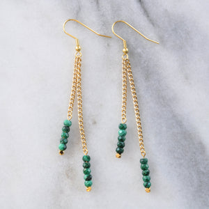 Libby & Smee Gemstone Gold chain Earrings available with Malachite beads