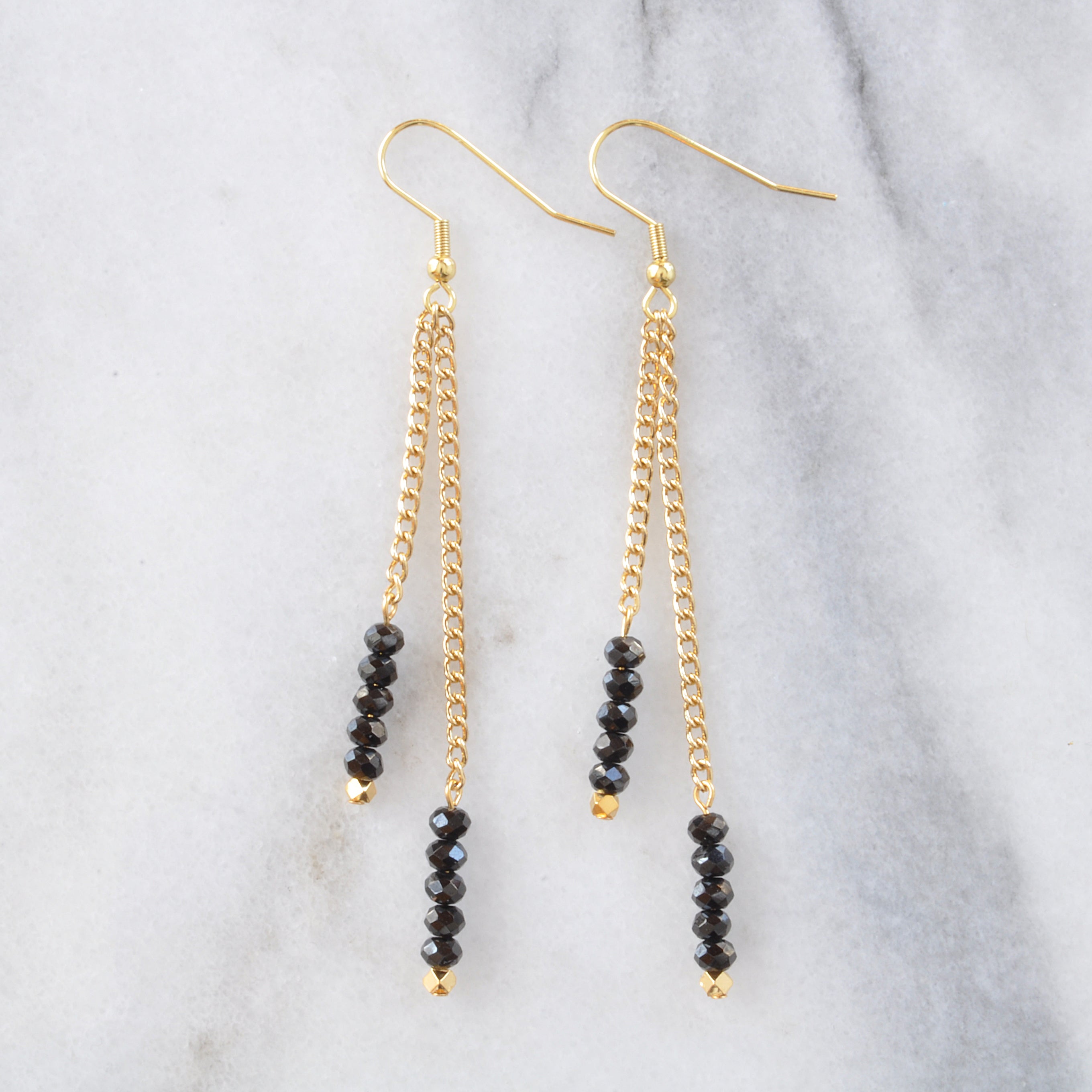 Libby & Smee Gemstone Gold chain Earrings available with Black Spinel beads