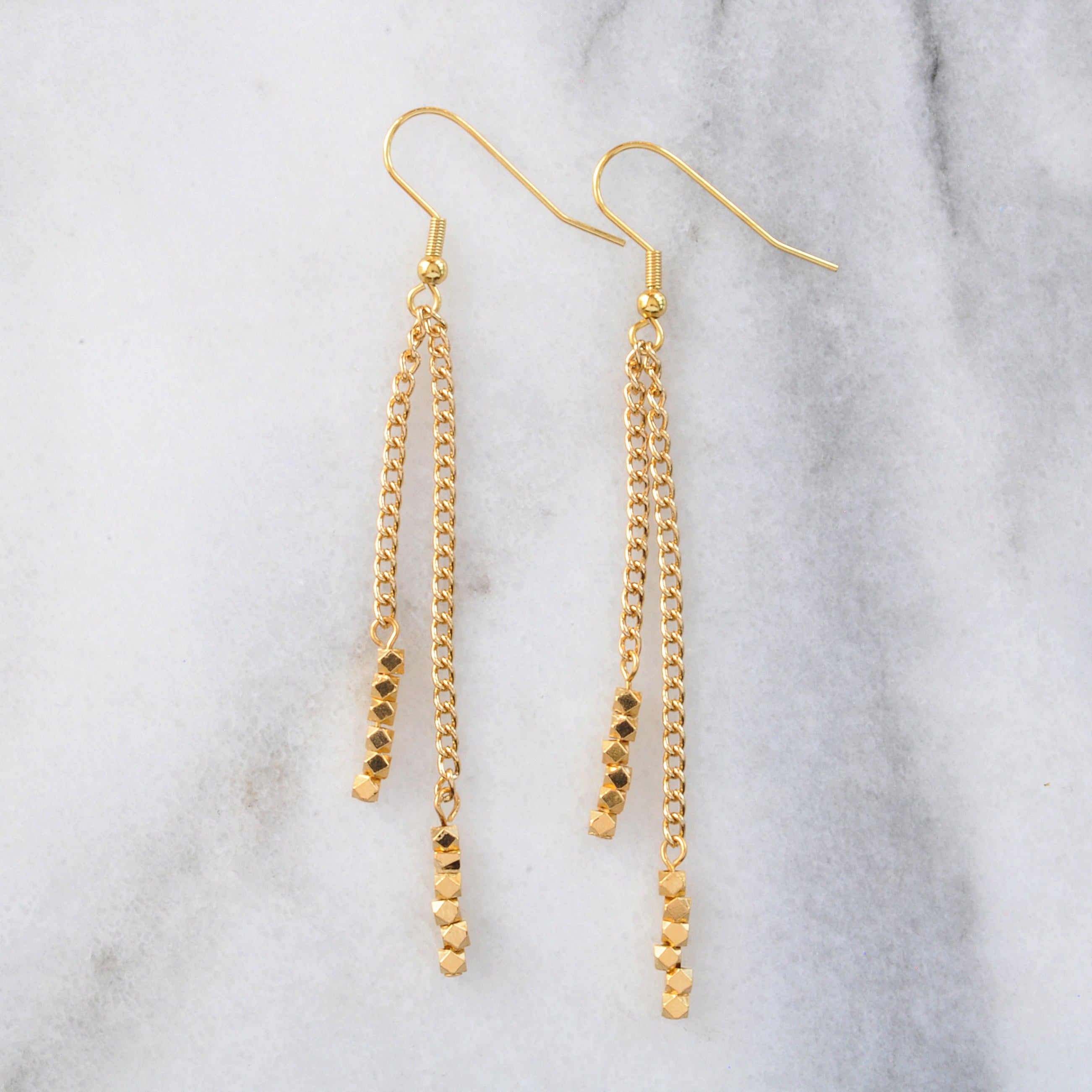 Libby & Smee Gemstone Gold chain Earrings available with gold beads