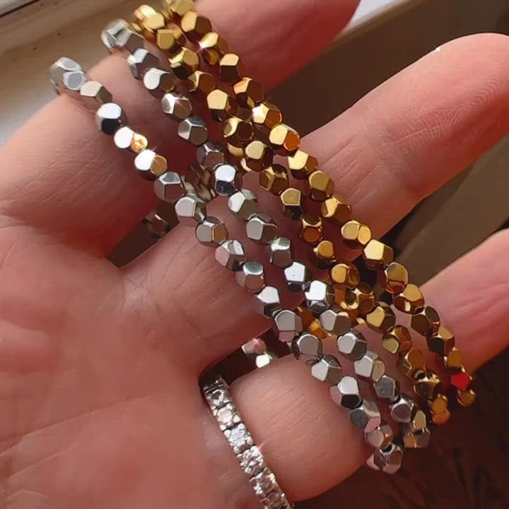 Gold and Silver Hematite Stretch Bracelets