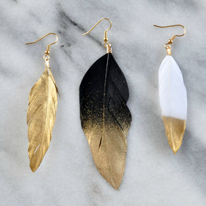 White and Gold 4" Feather Earrings