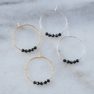 Gemstone 25mm Hoop Earrings - BLACK SPINEL