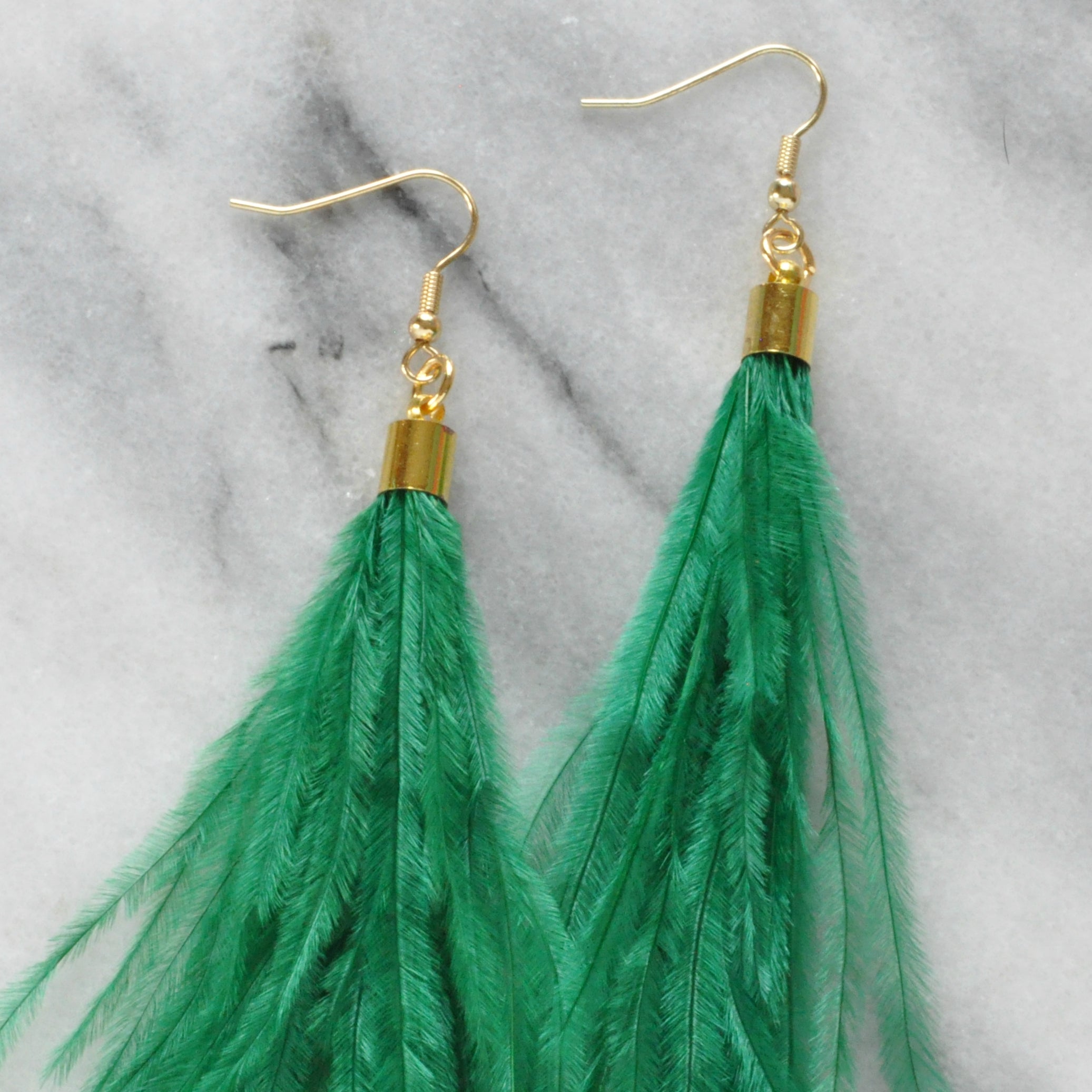 Green Ostrich Feather Earrings