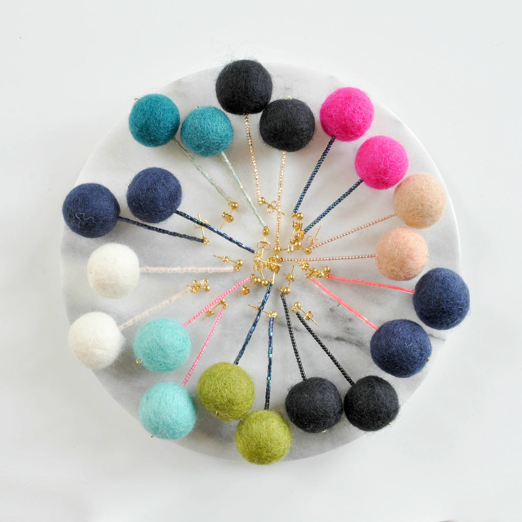 Libby & Smee pom pom earrings in 10 color combinations