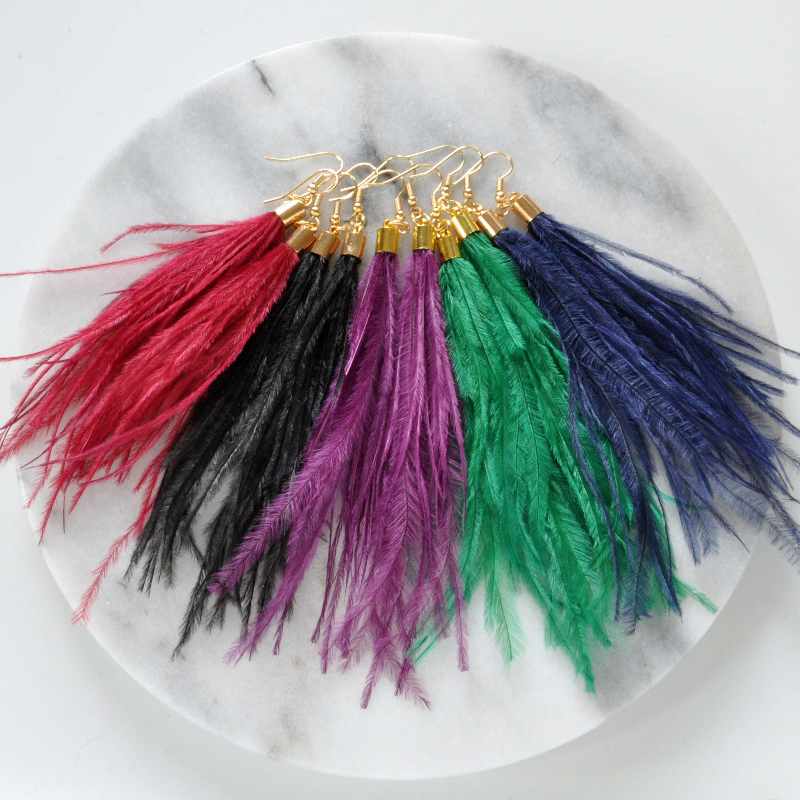 Libby & Smee Green Feather Earrings with Ostrich Feathers and Gold Caps and other Libby & Smee ostrich feather earrings