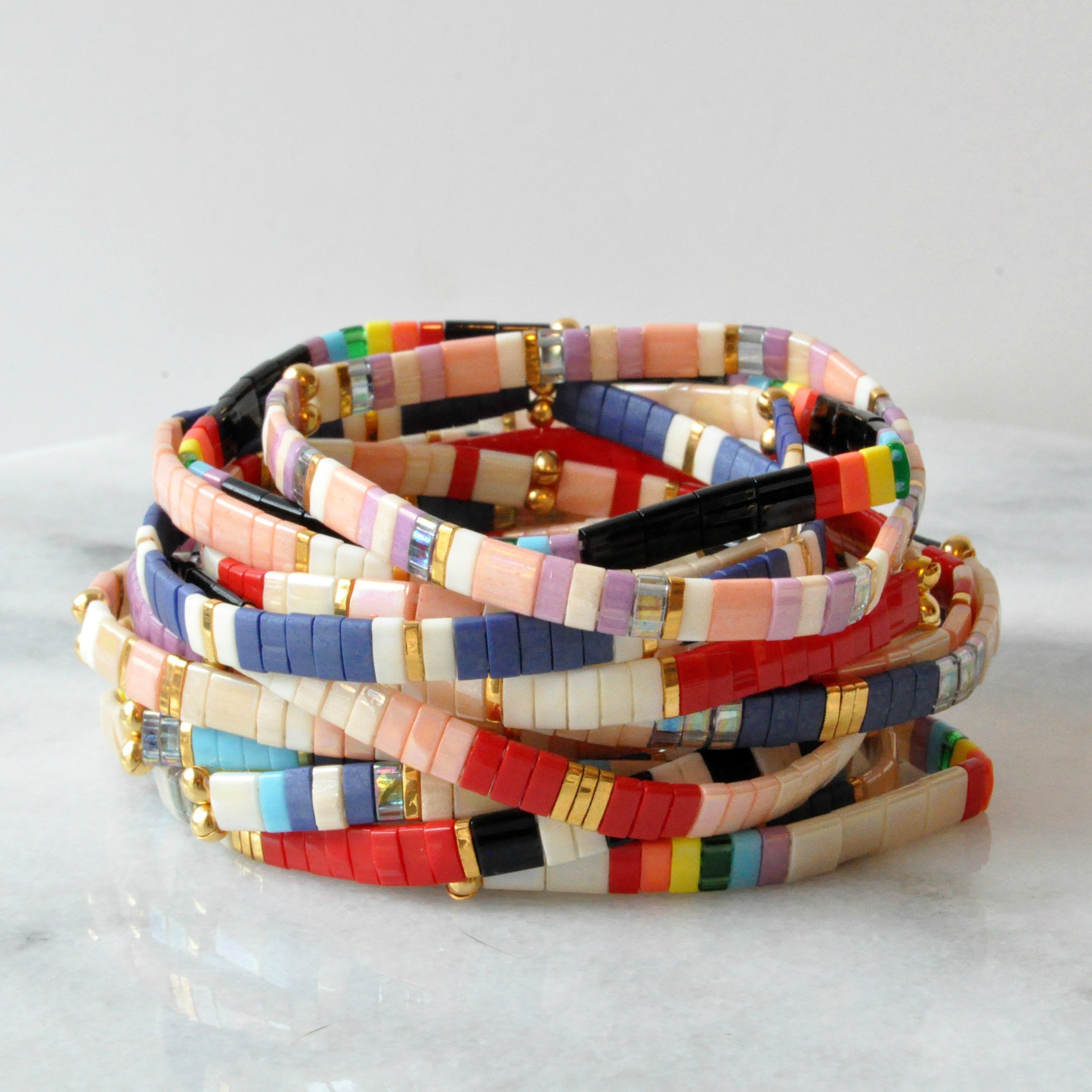 Libby & Smee Stretch Tile Bracelets in Assorted Patterns, Still Life