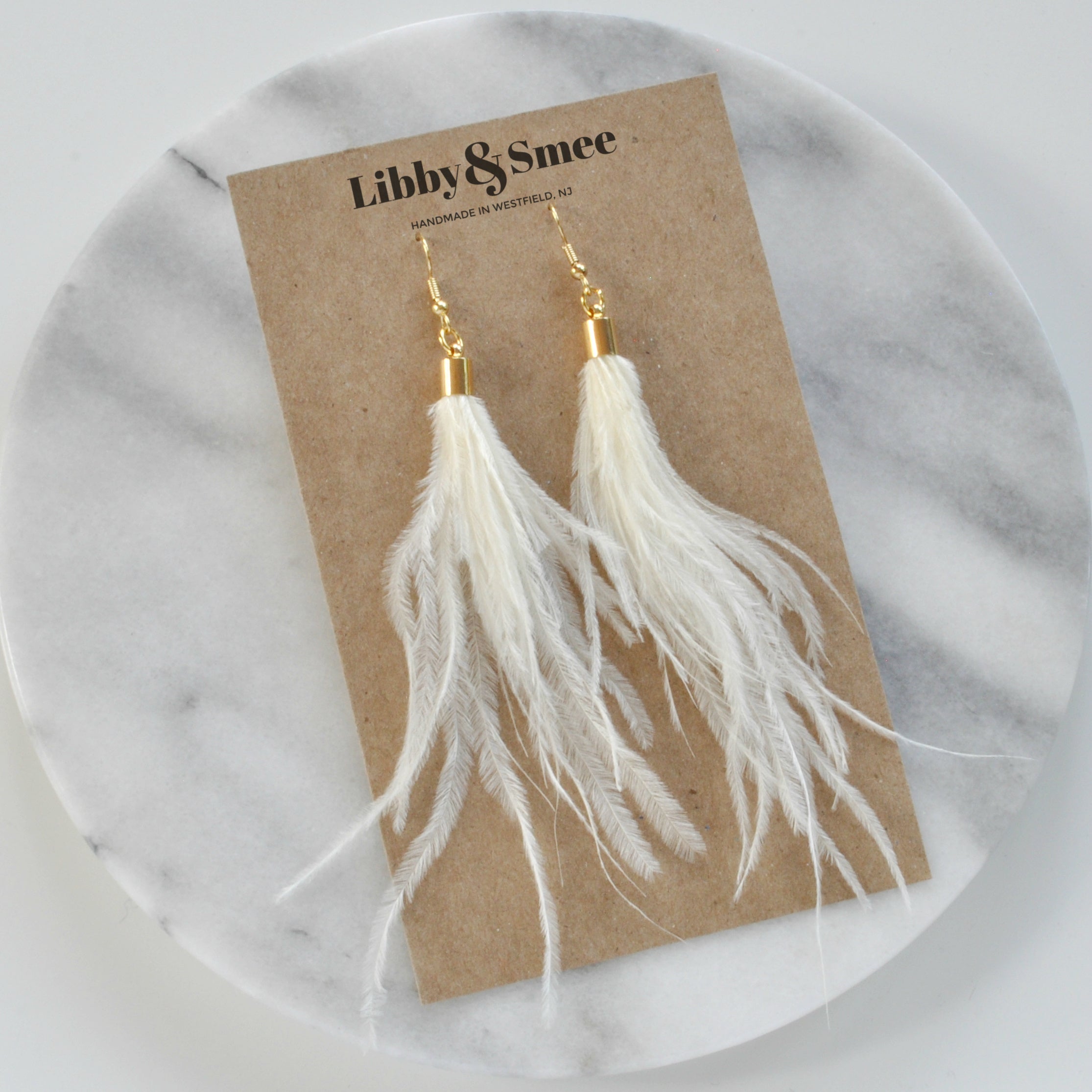 Ivory Feather Earrings Handmade by Libby Smee - Main Image