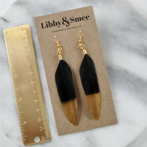 Black and Gold 4" Feather Earrings
