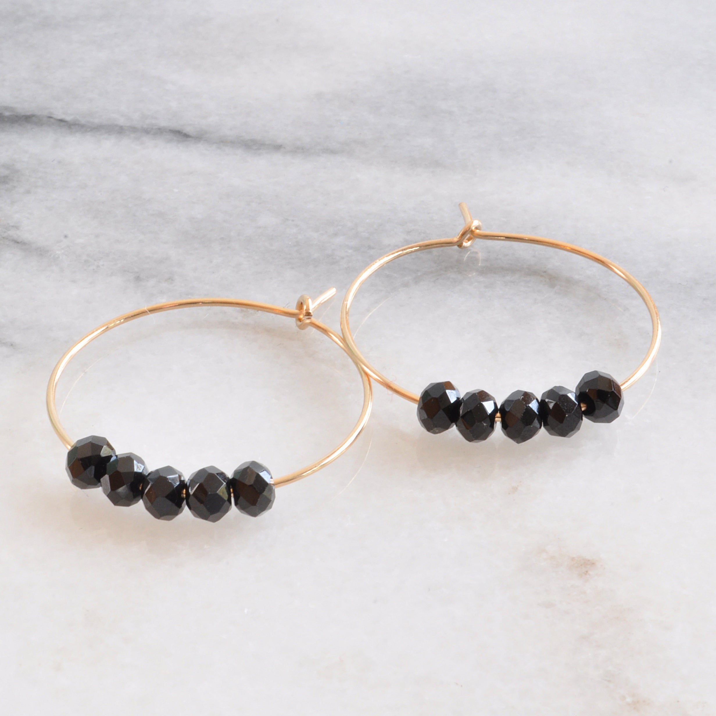 Libby & Smee Gold Filled 25mm Black Spinel Hoop Earrings