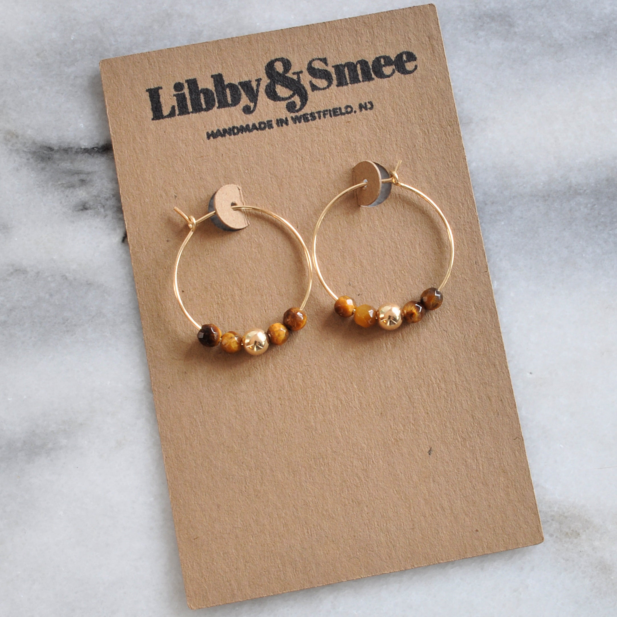Libby & Smee Gold Filled 25mm Tiger Eye Hoop Earrings